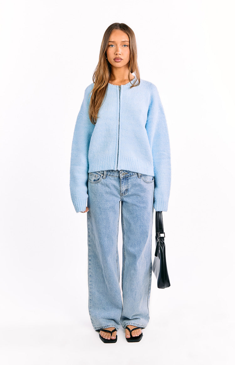 Stacey Light Blue Zip Knit Cardigan — 10