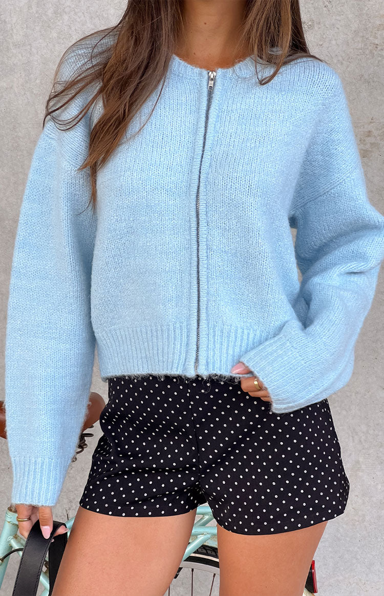 Stacey Light Blue Zip Knit Cardigan — 17