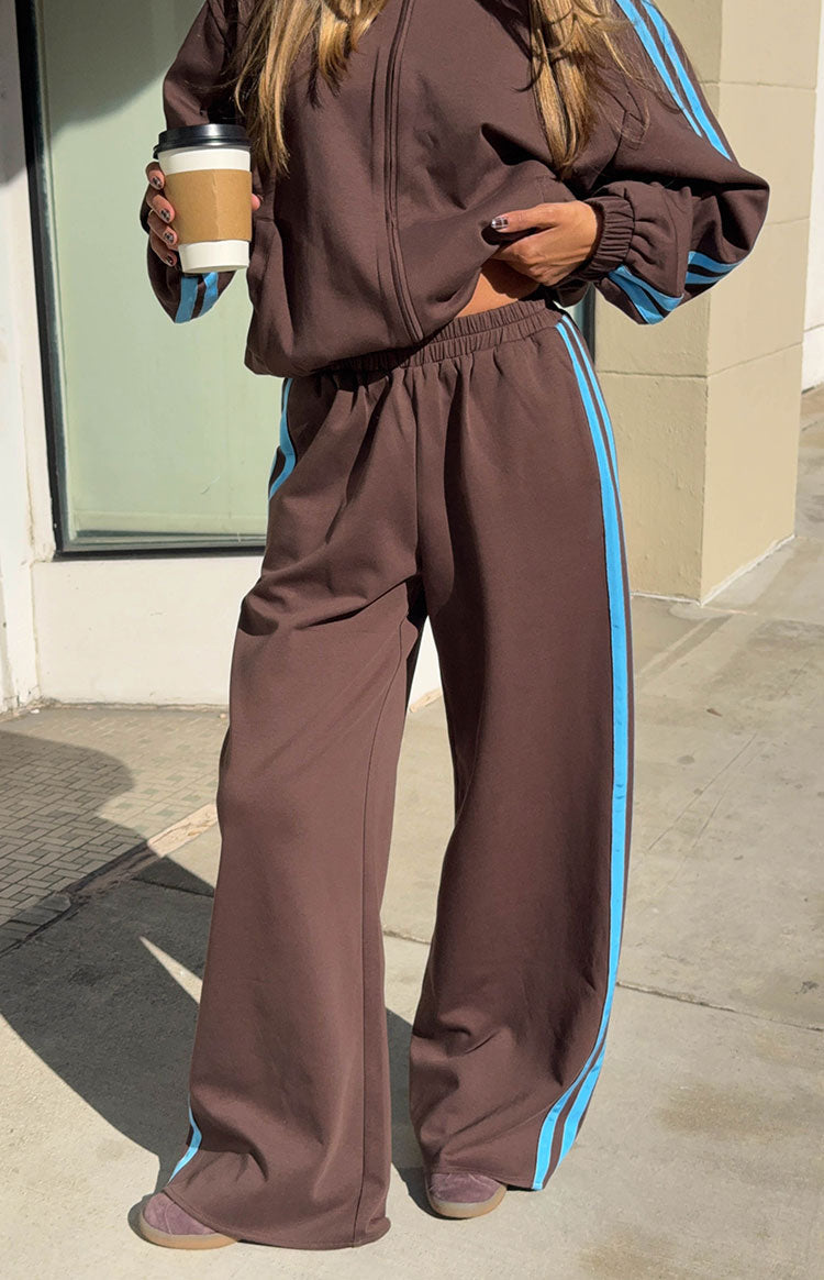 Kosie Chocolate And Blue Stripe Track Pants — 1