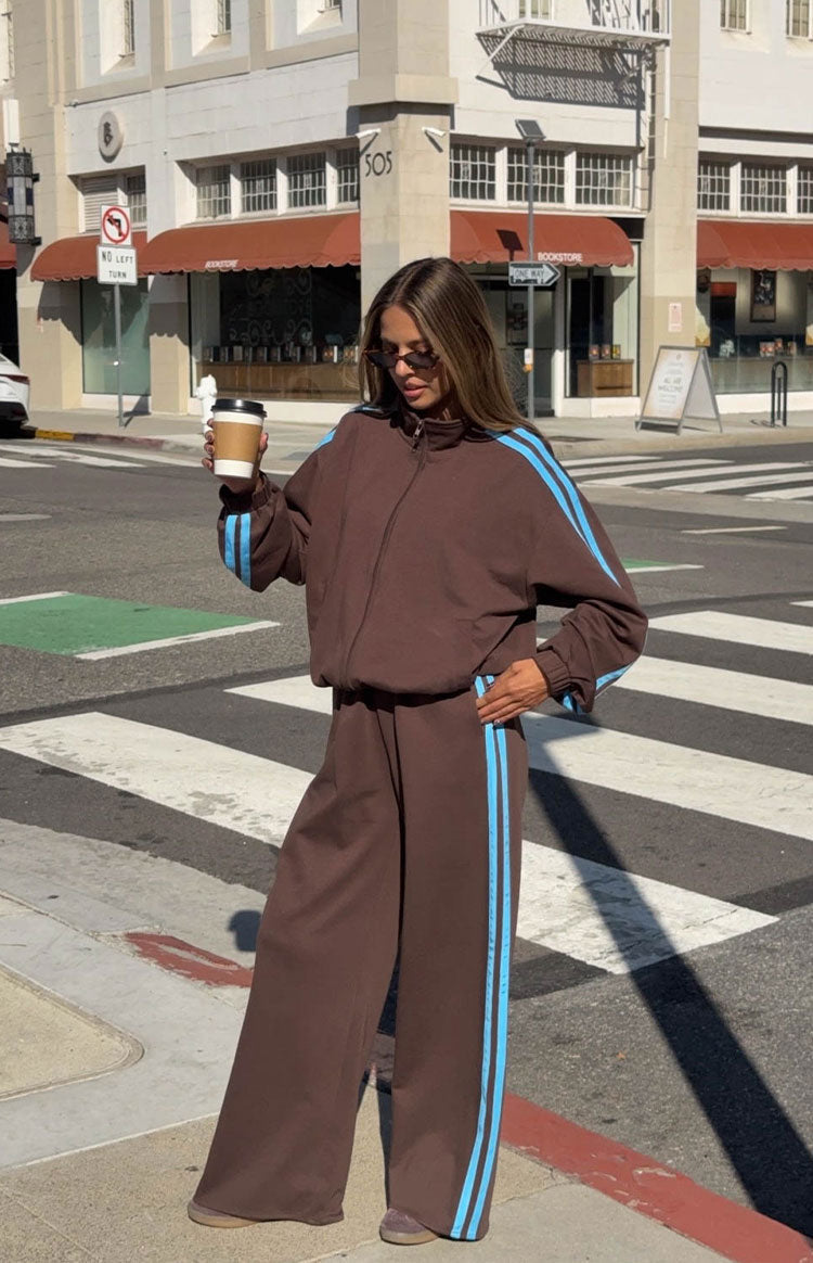 Kosie Chocolate And Blue Stripe Track Pants — 3