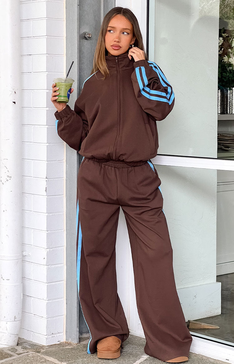 Kosie Chocolate And Blue Stripe Track Pants — 10