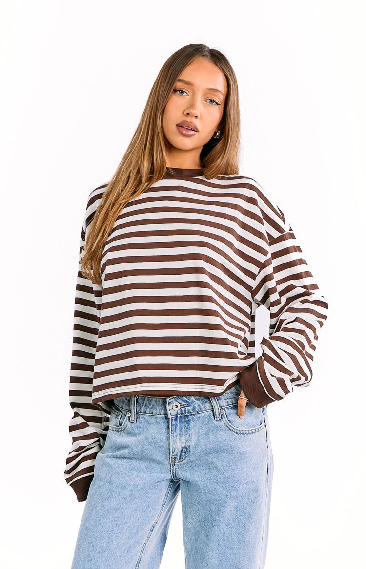 So Breezy Chocolate Stripe Long Sleeve Top — 9