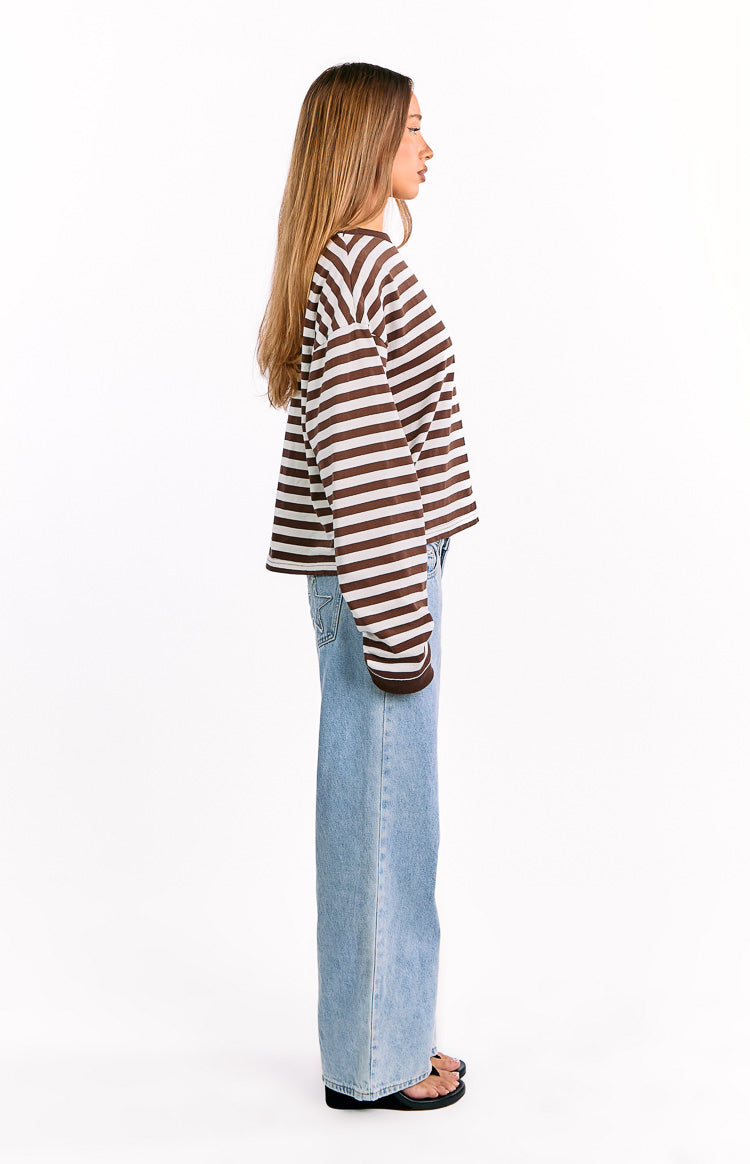 So Breezy Chocolate Stripe Long Sleeve Top — 11