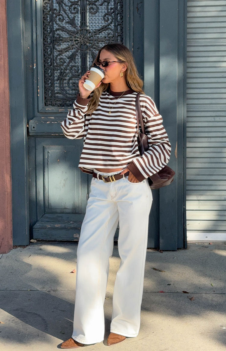 So Breezy Chocolate Stripe Long Sleeve Top — 14