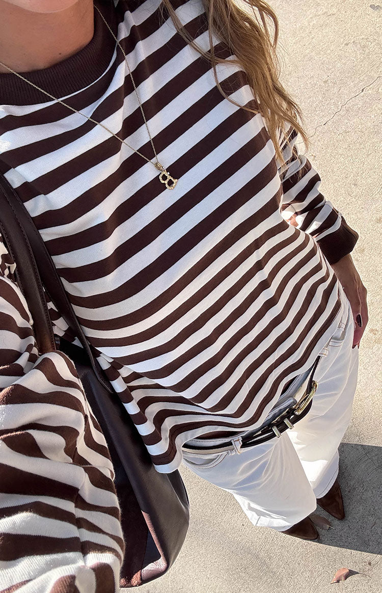 So Breezy Chocolate Stripe Long Sleeve Top — 15