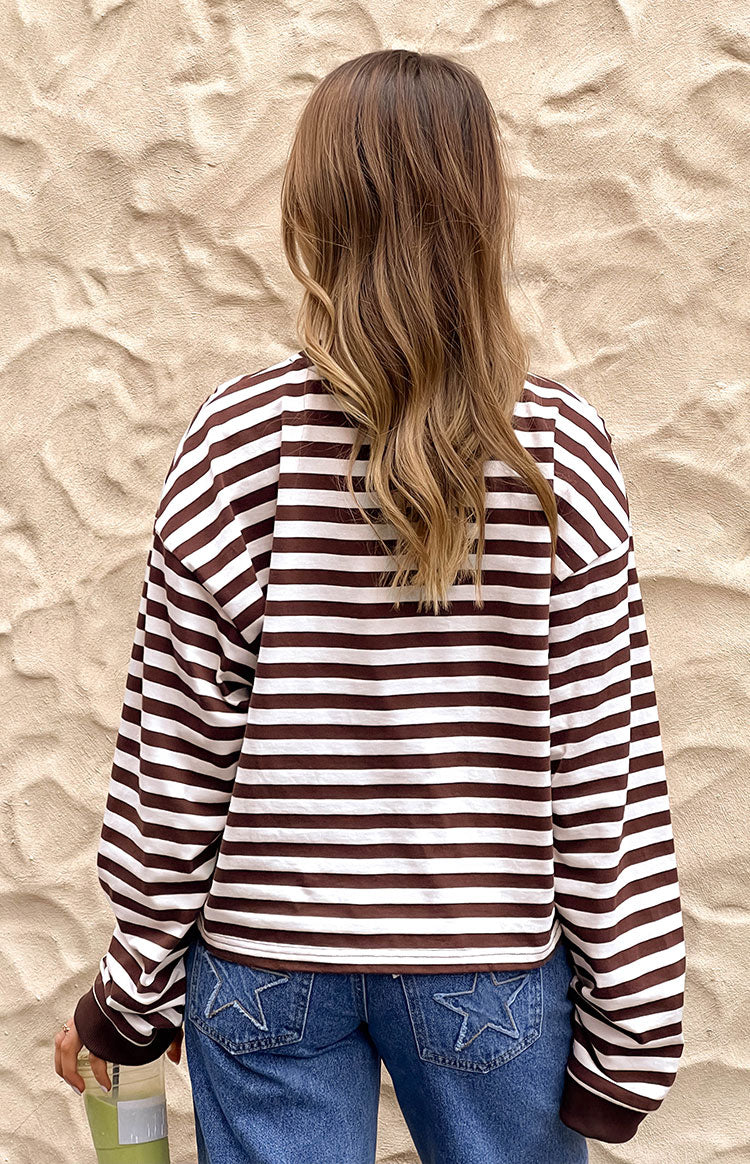 So Breezy Chocolate Stripe Long Sleeve Top — 19