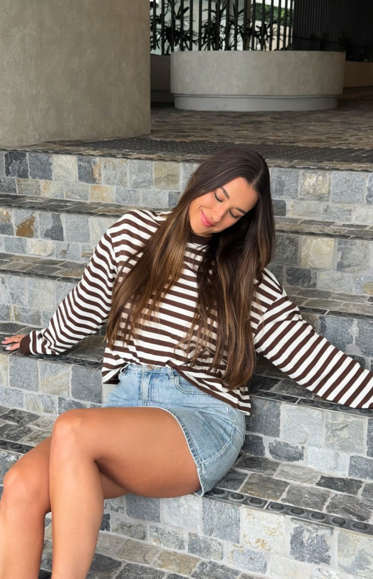 So Breezy Chocolate Stripe Long Sleeve Top — 20