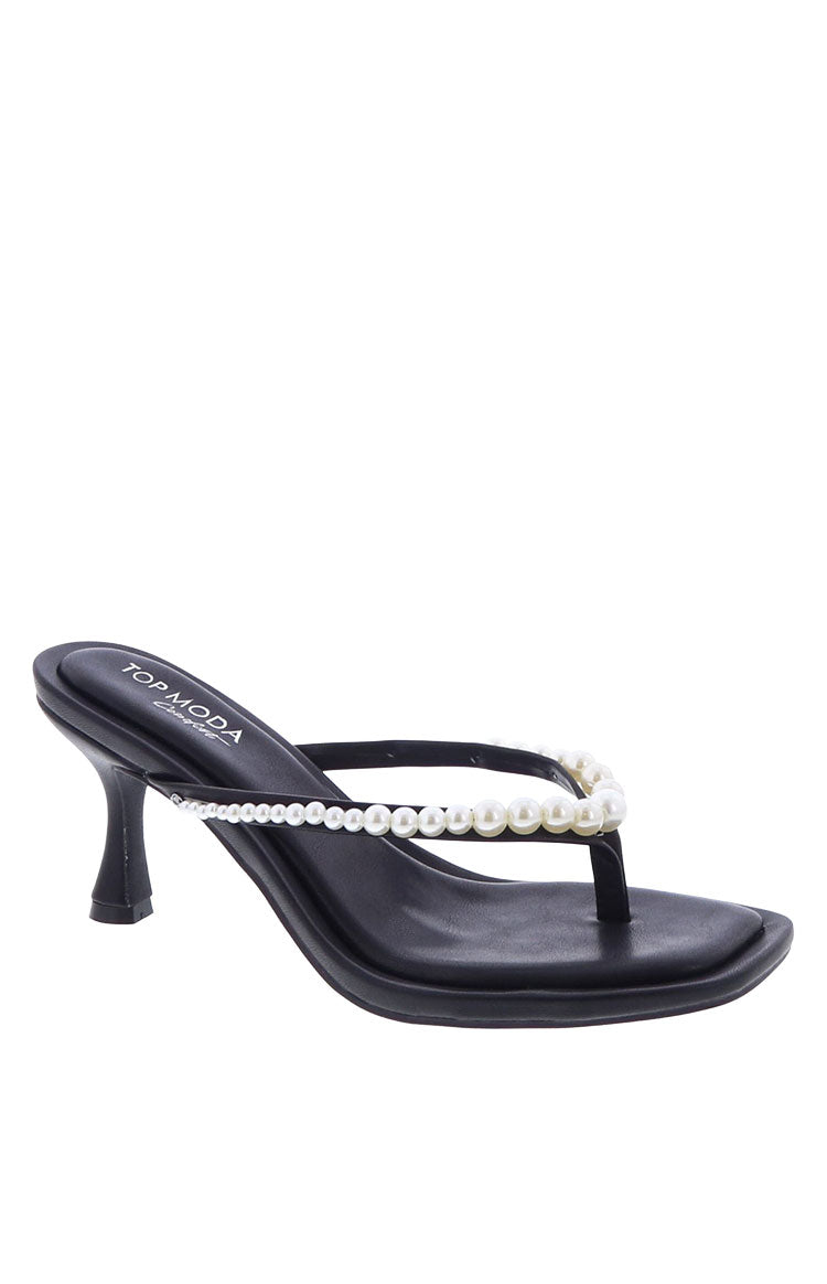 Selena Black Pearl Detail Thong Heels — 3