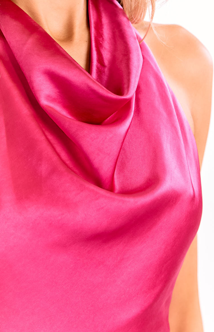 Estelle Hot Pink Cowl Neck Party Mini Dress — 8