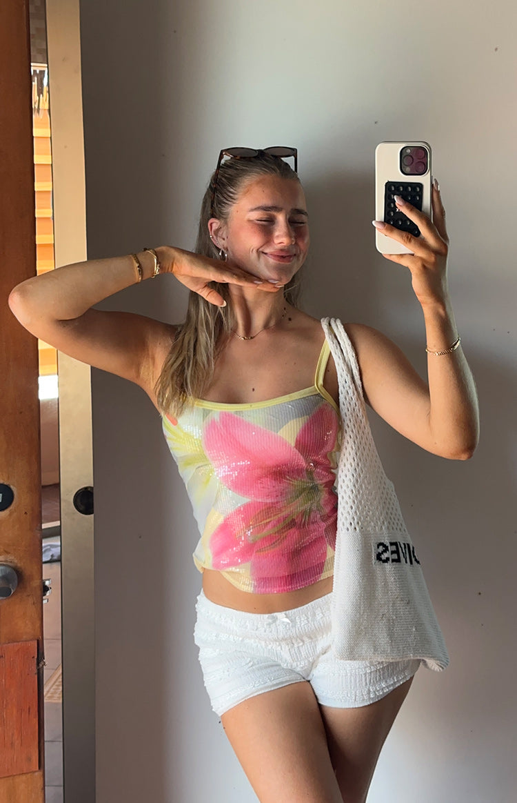 Hadley Yellow Floral Sequin Tank Top — 3