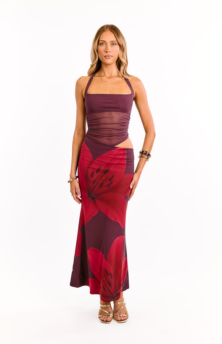 Lucinda Purple Floral Cut Out Maxi Dress — 2