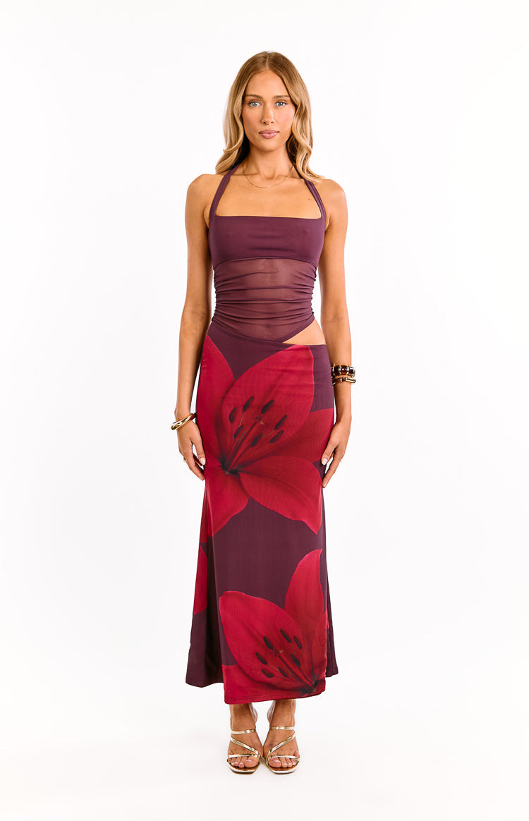 Lucinda Purple Floral Cut Out Maxi Dress — 6