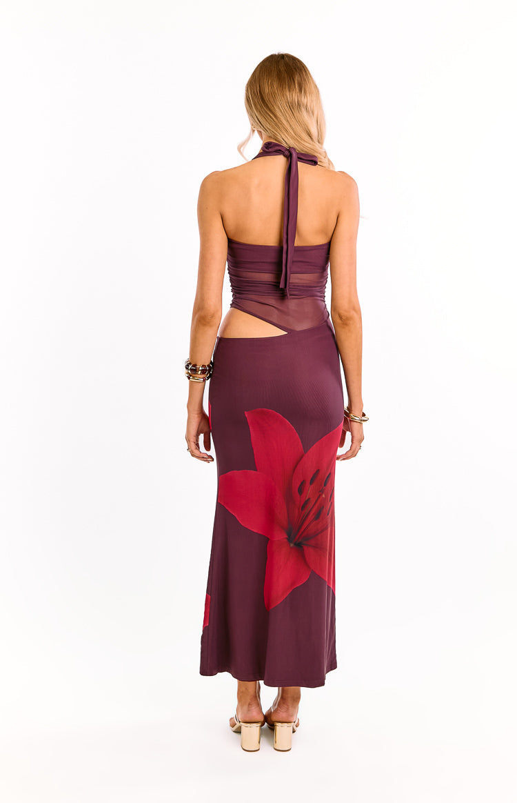 Lucinda Purple Floral Cut Out Maxi Dress — 8