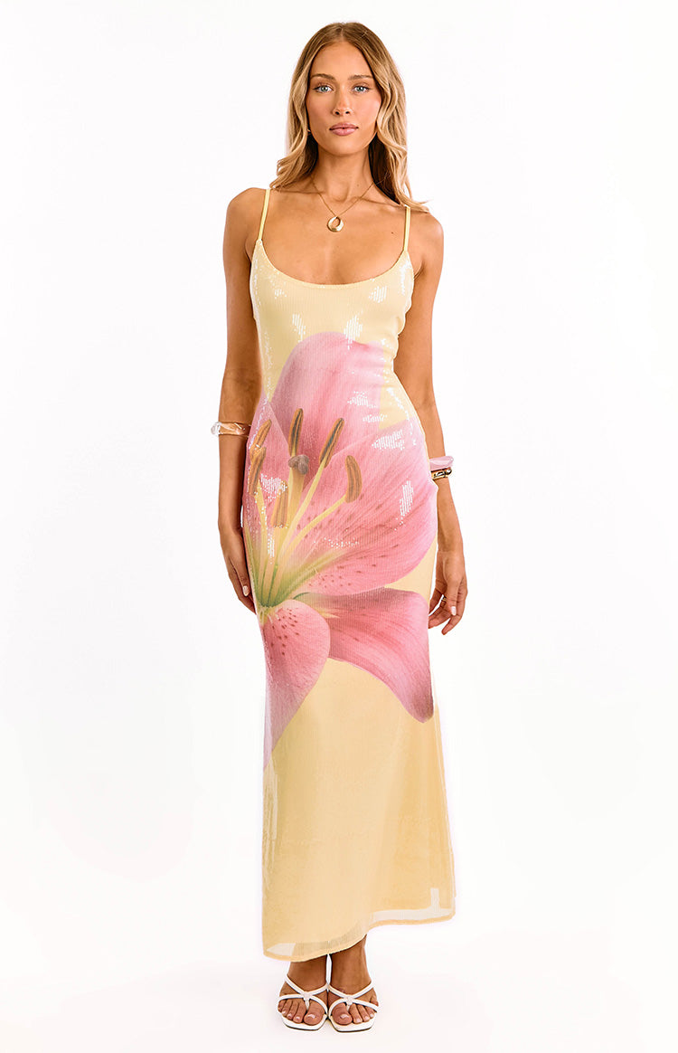 Marchelle Yellow Floral Sequin Maxi Dress — 1