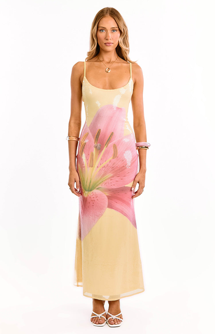 Marchelle Yellow Floral Sequin Maxi Dress — 6