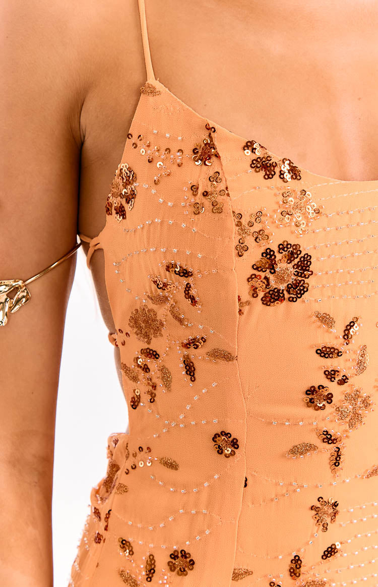 Dayan Orange Beaded Party Mini Dress — 8
