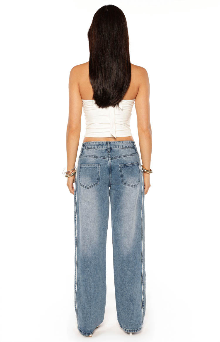 Posey Mid Wash Contrast Seam Wide Leg Jeans — 8
