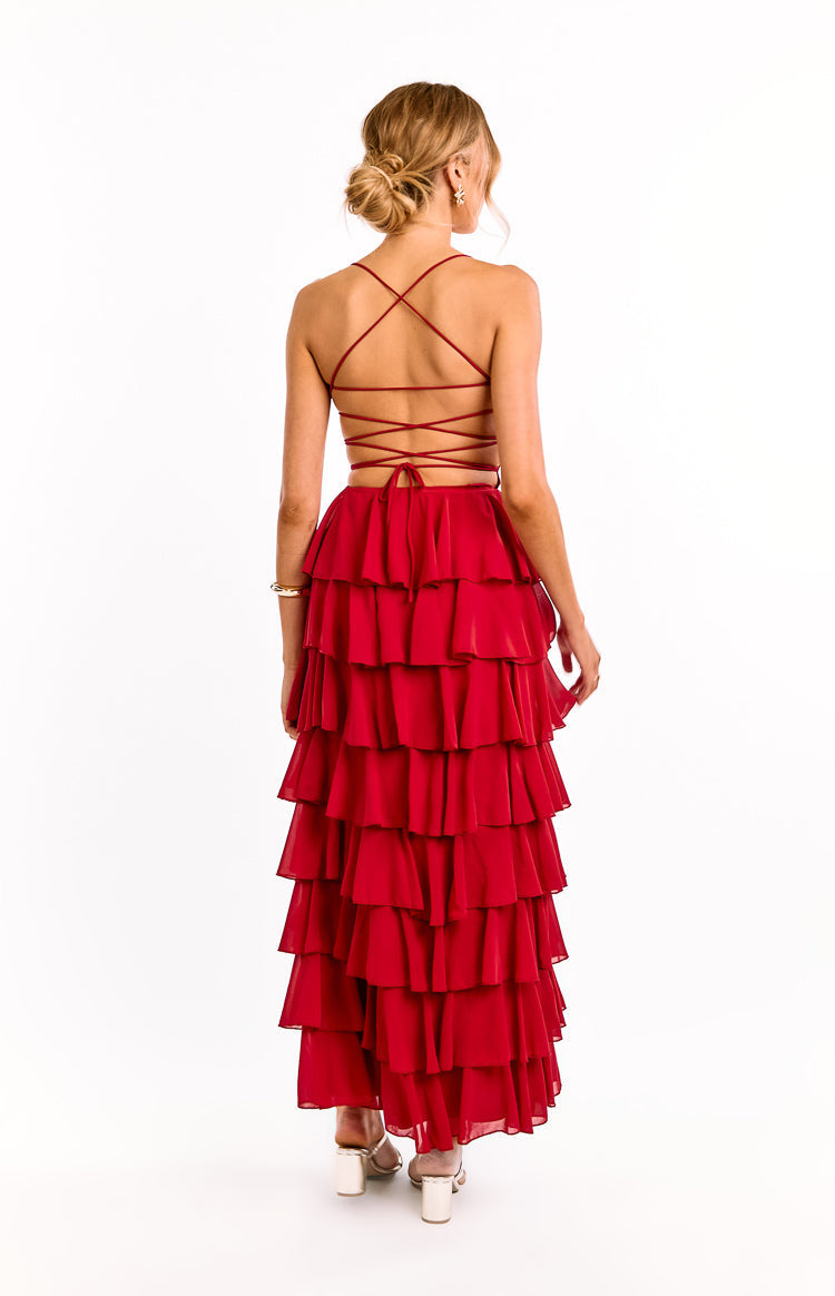 Kim Red Strapless Ruffle Maxi Dress — 6