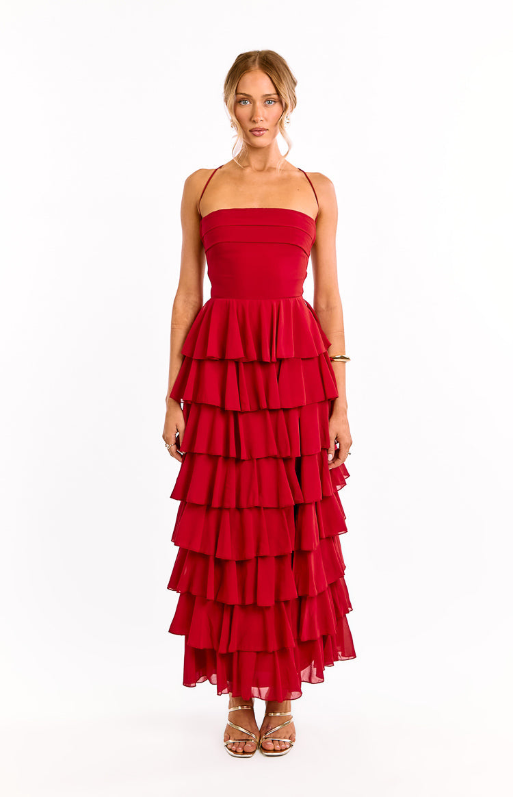Kim Red Strapless Ruffle Maxi Dress — 7