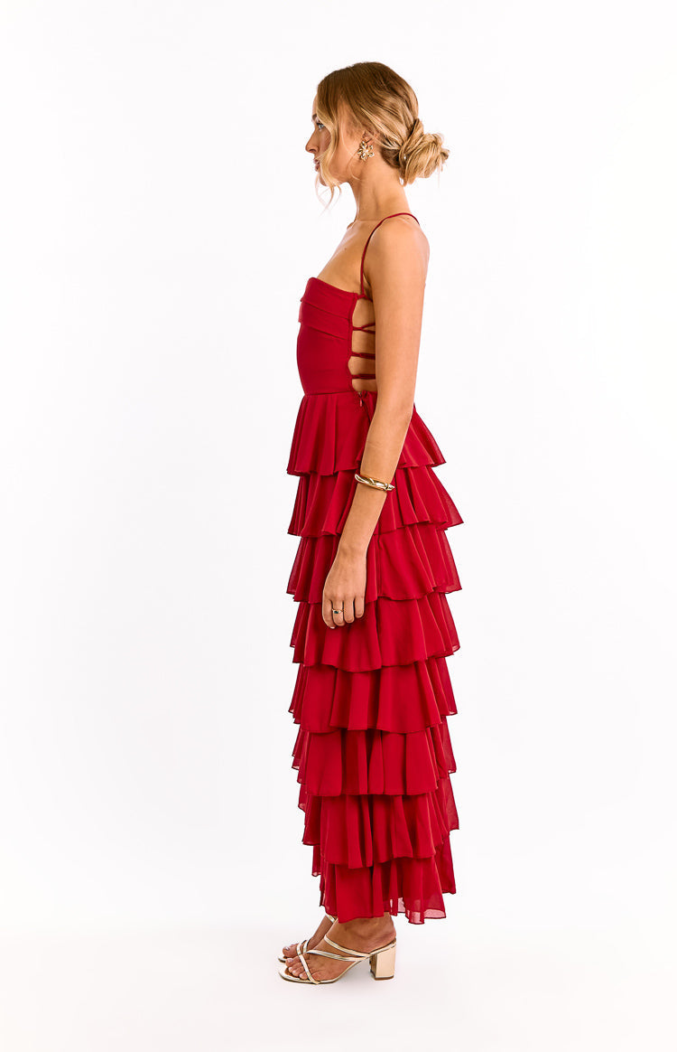 Kim Red Strapless Ruffle Maxi Dress — 8