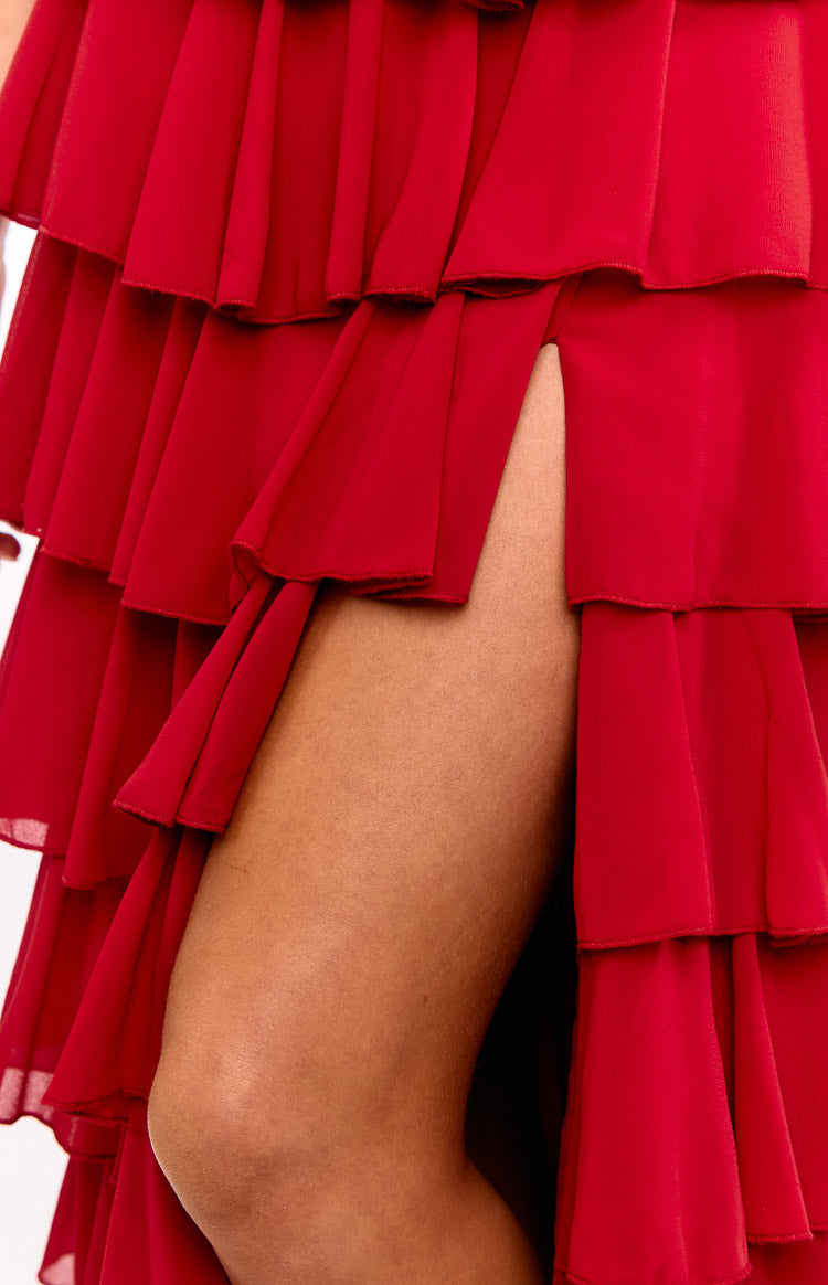 Kim Red Strapless Ruffle Maxi Dress — 9