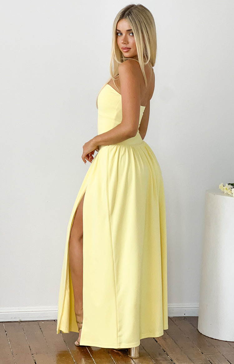 Nate Yellow Strapless Formal Maxi Dress — 3