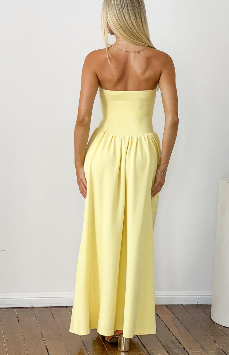 Nate Yellow Strapless Formal Maxi Dress — 4