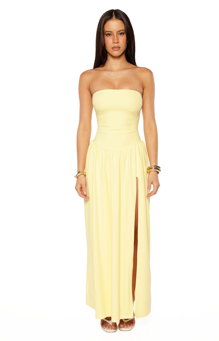 Nate Yellow Strapless Formal Maxi Dress — 5