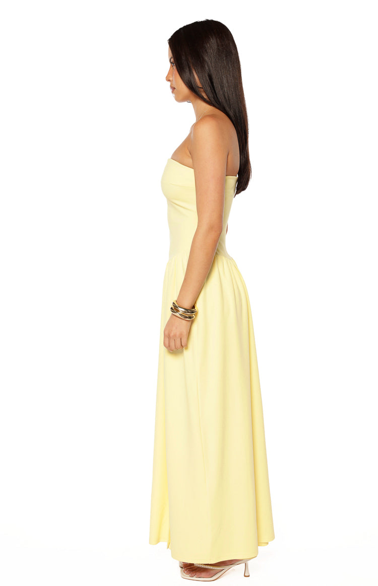Nate Yellow Strapless Formal Maxi Dress — 6