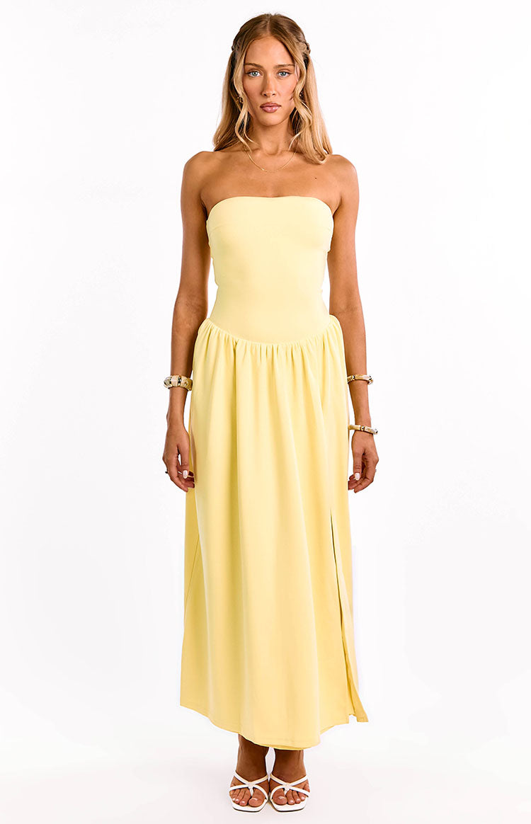 Nate Yellow Strapless Formal Maxi Dress — 10