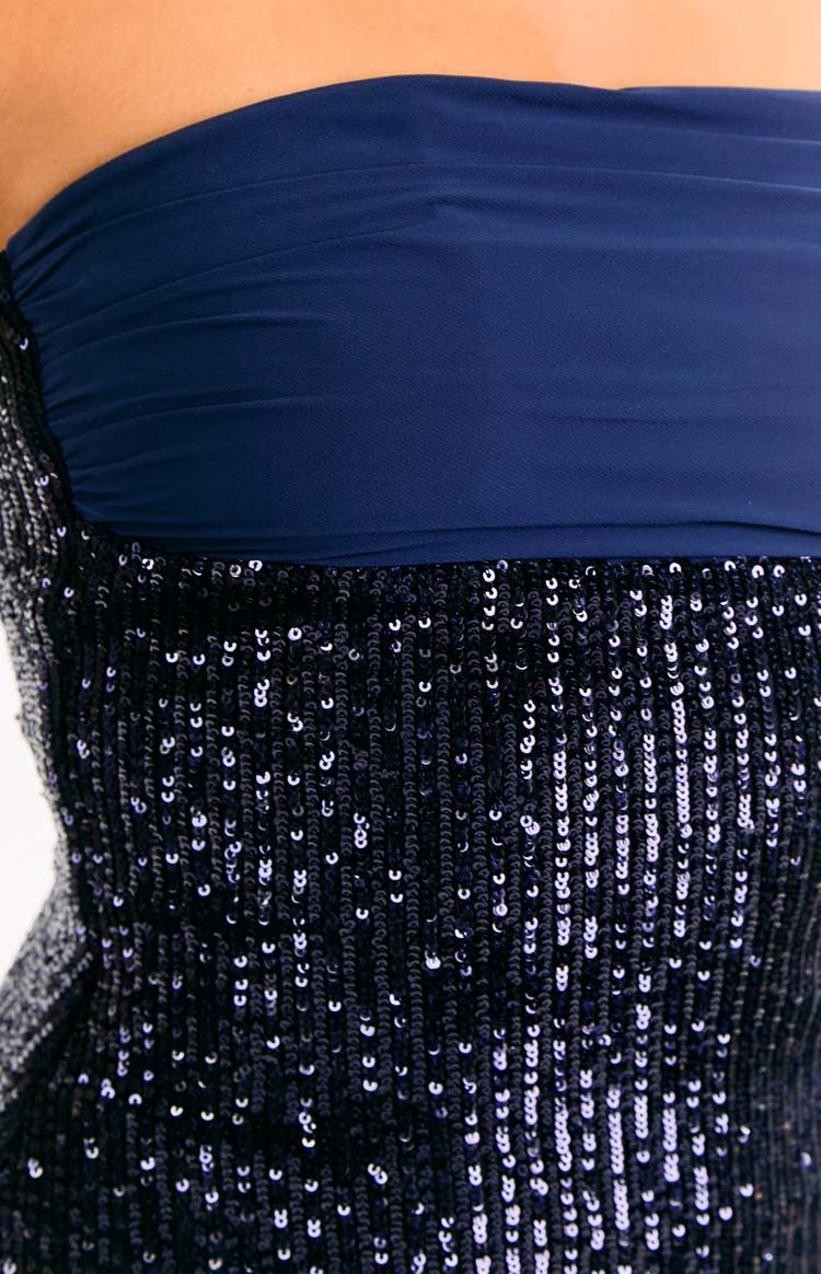 Juney Navy Sequin Strapless Party Mini Dress — 12