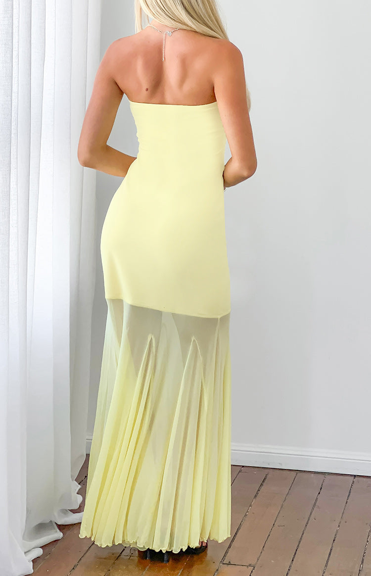 Adria Yellow Strapless Asymmetrical Formal Maxi Dress — 4