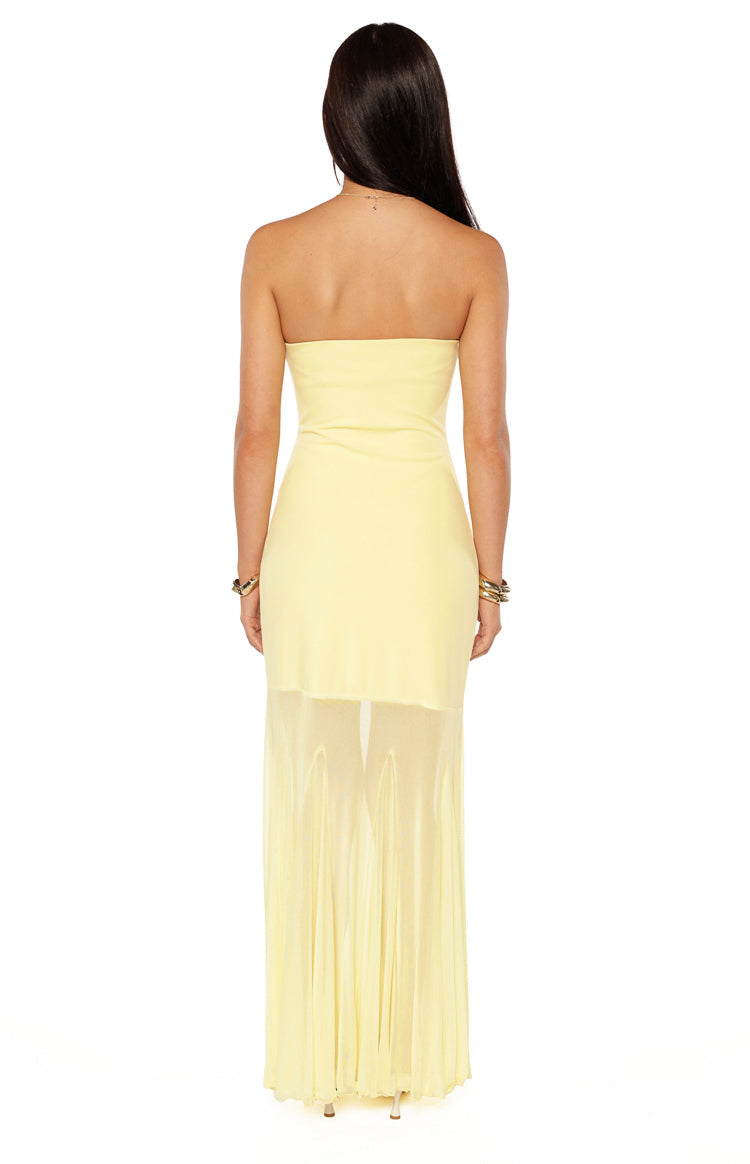 Adria Yellow Strapless Asymmetrical Formal Maxi Dress — 7
