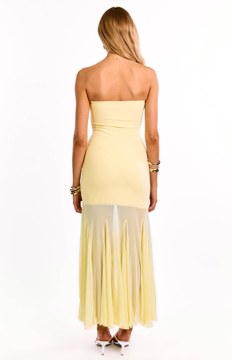 Adria Yellow Strapless Asymmetrical Formal Maxi Dress — 12