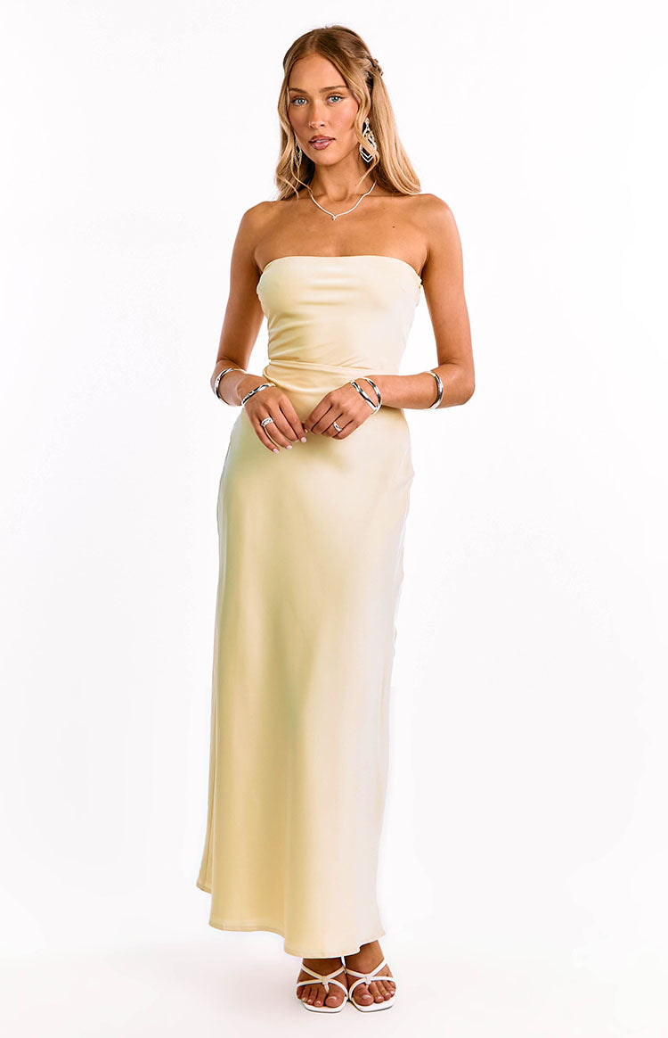 Maddix Yellow Strapless Formal Maxi Dress — 1