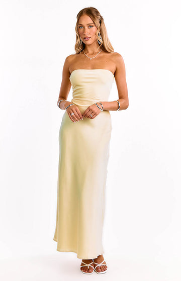 Maddix Yellow Strapless Formal Maxi Dress — 1