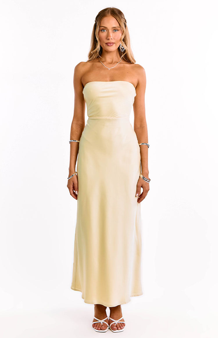 Maddix Yellow Strapless Formal Maxi Dress — 1