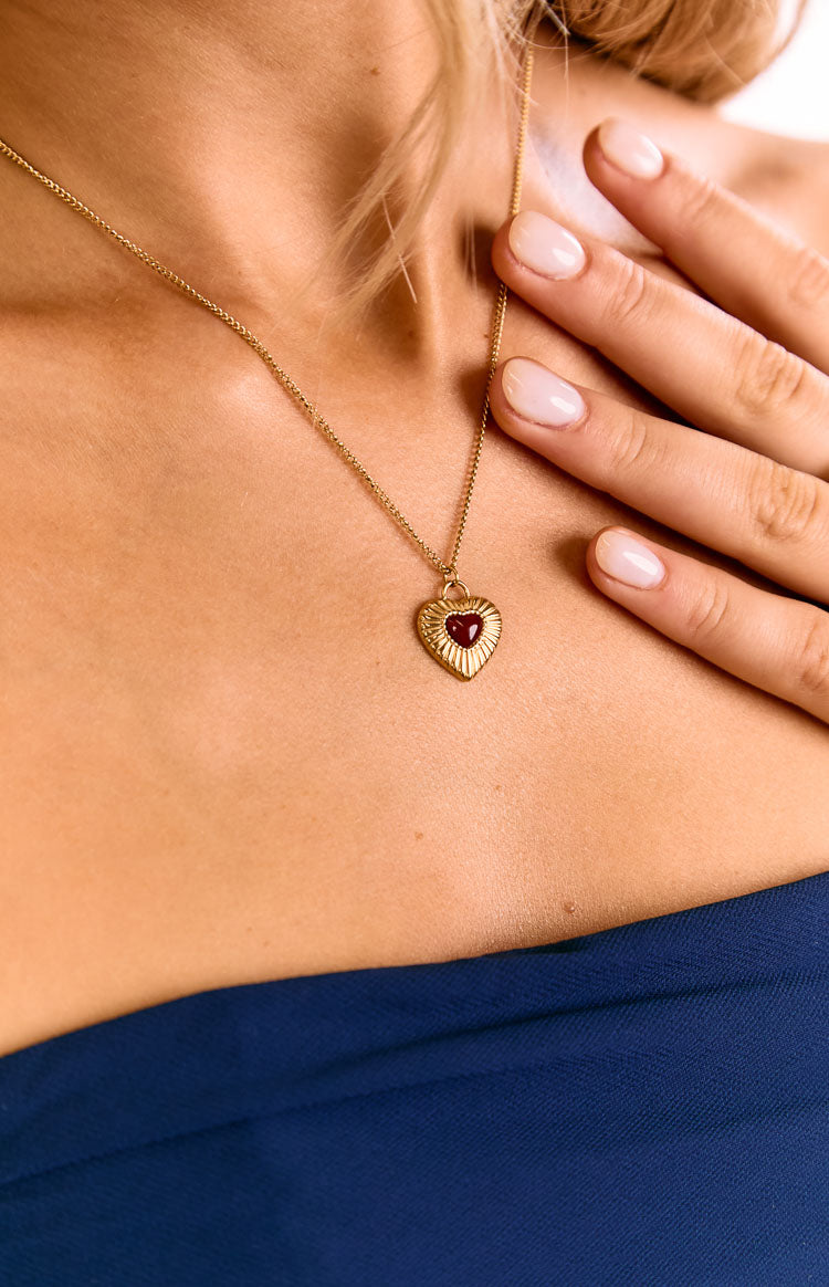 Almost Mine Gold Red Heart Pendant Necklace — 1