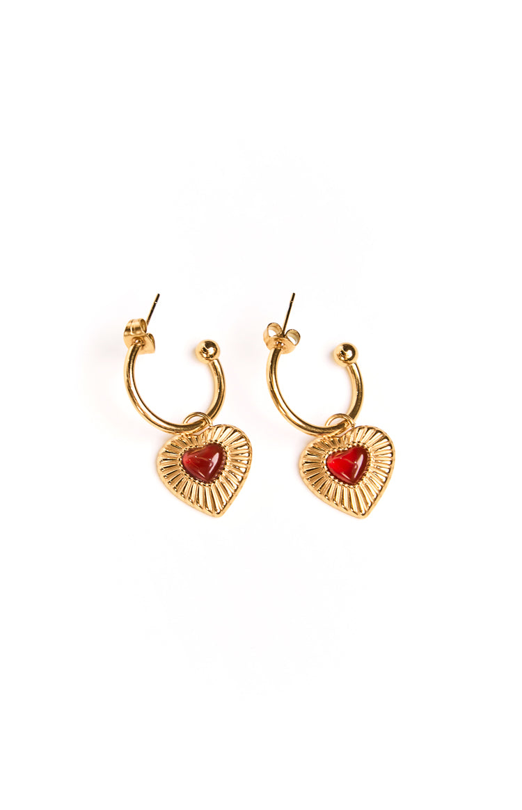 Almost Mine Gold Red Heart Pendant Earrings — 2