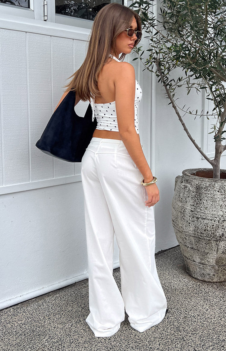Jacq White Tie Waist Wide Leg Pants — 6