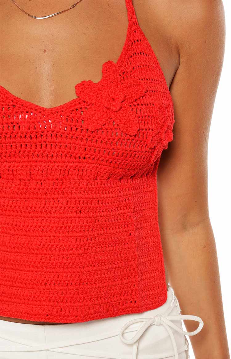 Kiki Red Crochet Flower Halter Top — 8