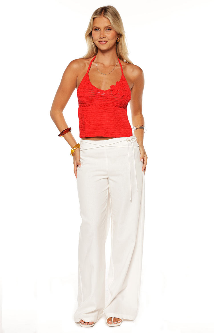 Kiki Red Crochet Flower Halter Top — 5