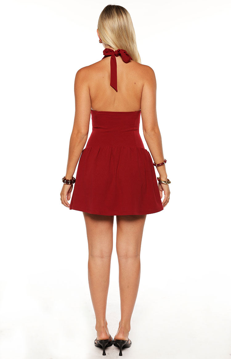 Alice Burgundy Halter Neck Mini Dress — 7