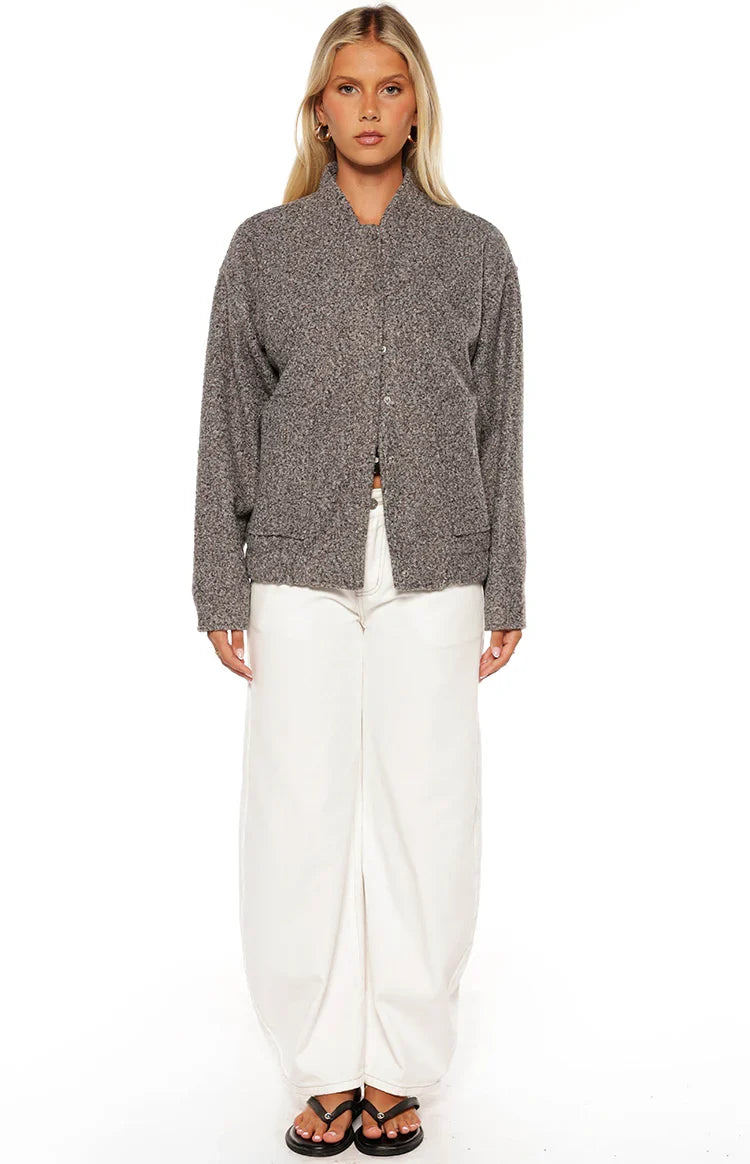 Warren Grey Boucle Button Up Bomber Jacket — 5