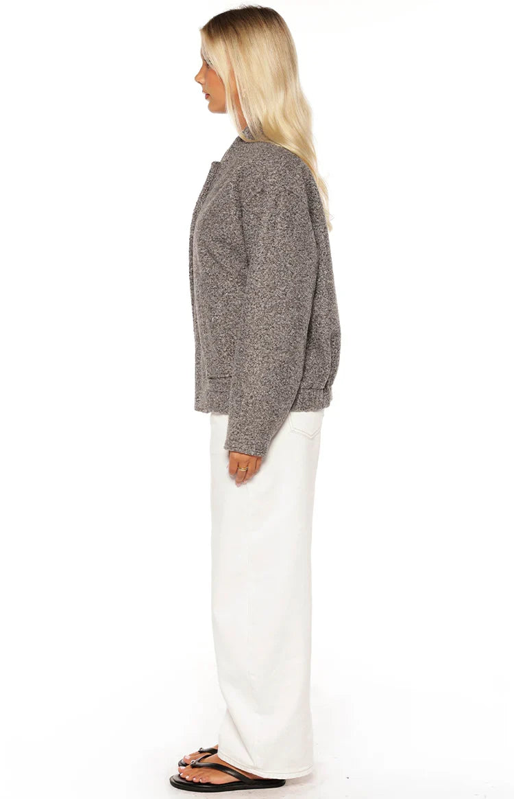 Warren Grey Boucle Button Up Bomber Jacket — 6