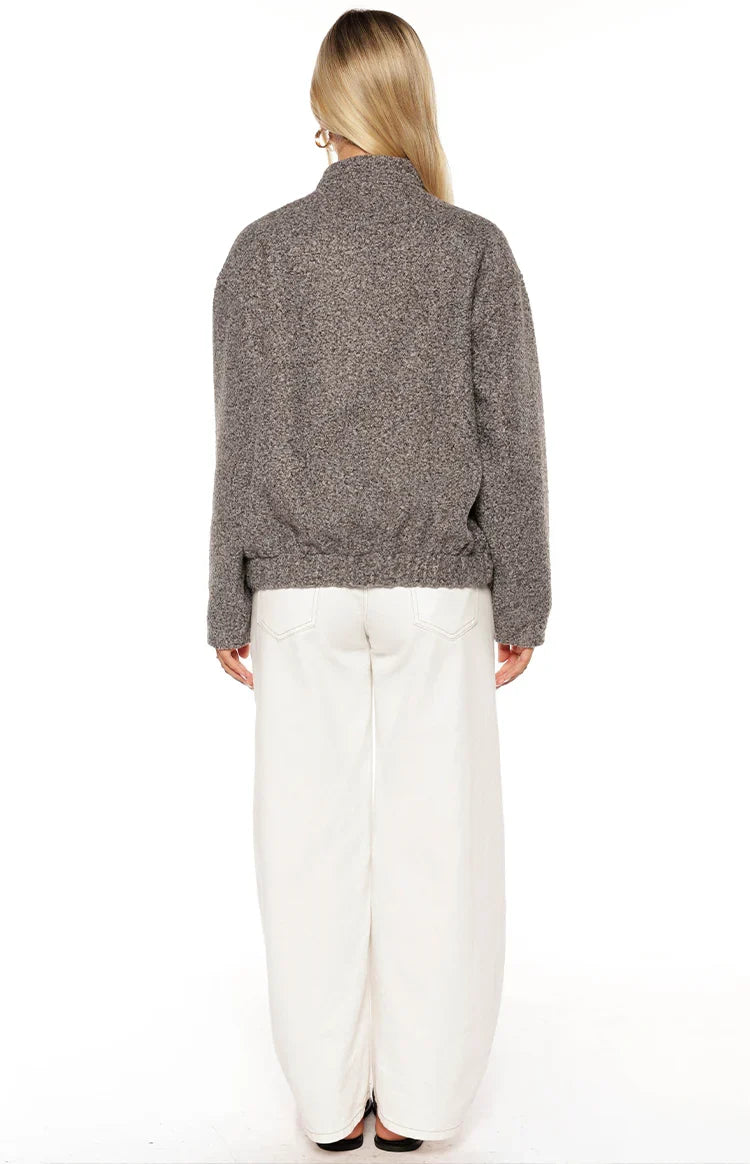 Warren Grey Boucle Button Up Bomber Jacket — 7