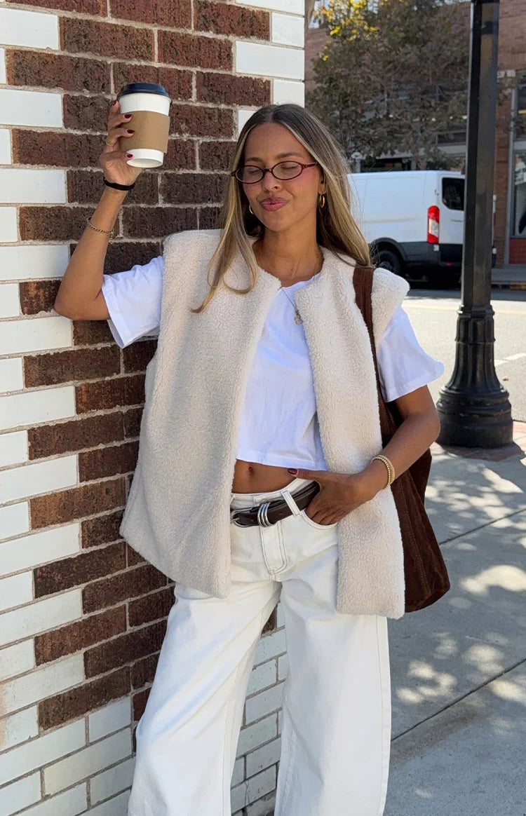 Summi Cream Teddy Fleece Vest — 3