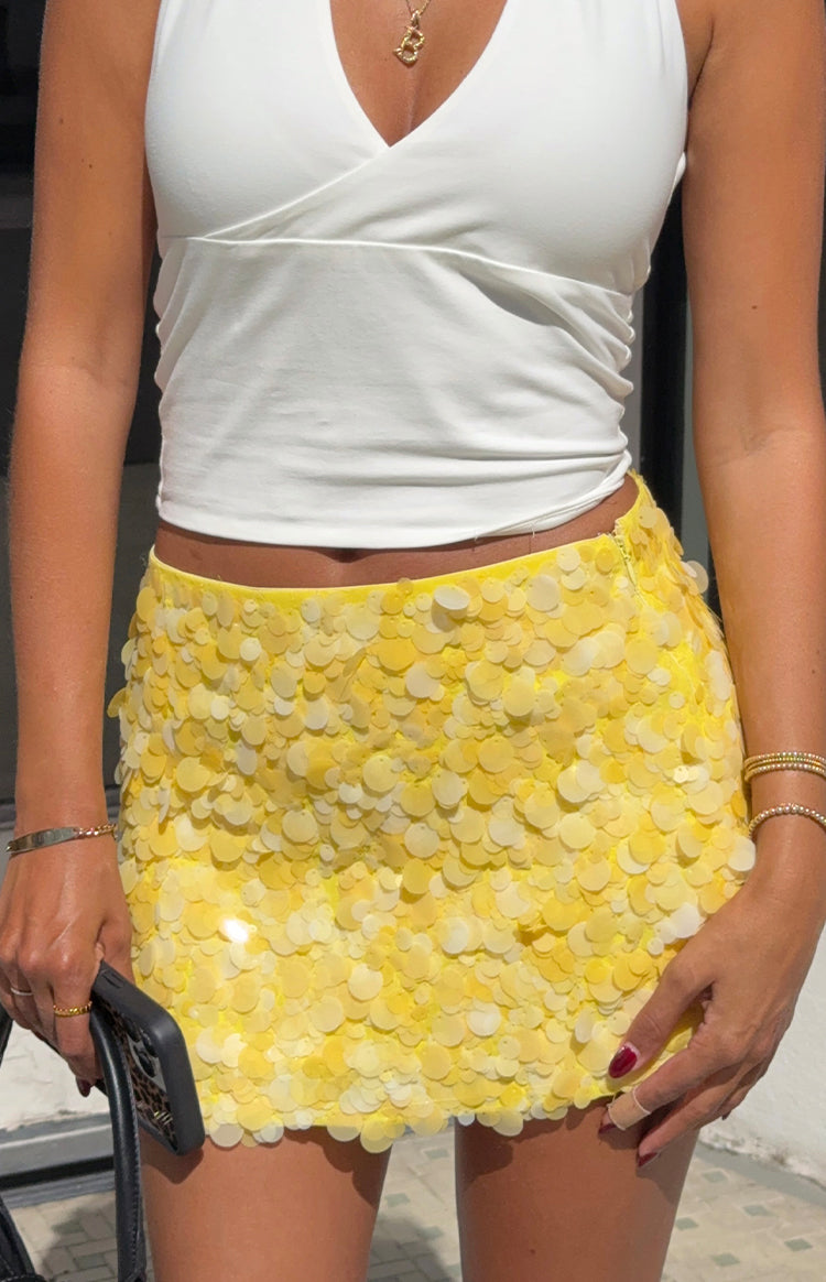 Spritz Yellow Sequin Party Mini Skirt — 3