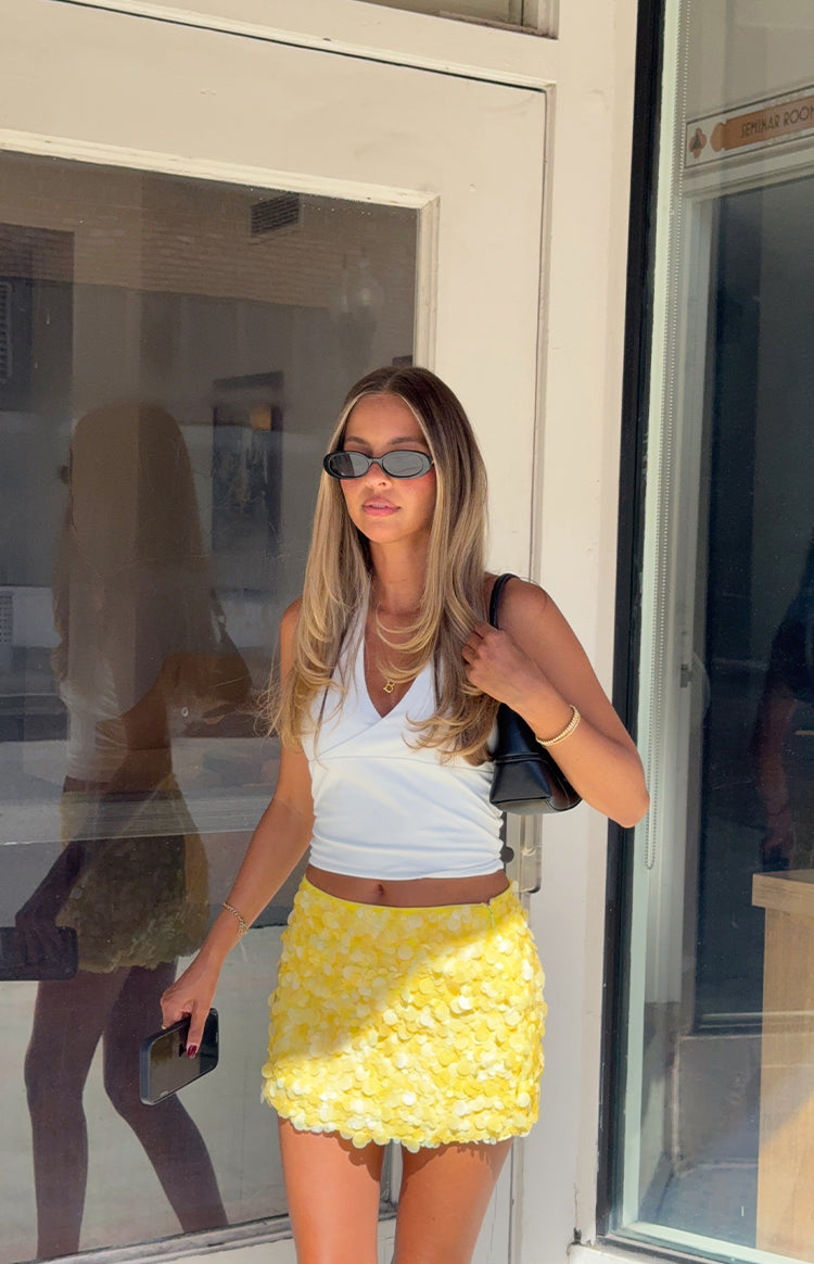 Spritz Yellow Sequin Party Mini Skirt — 4