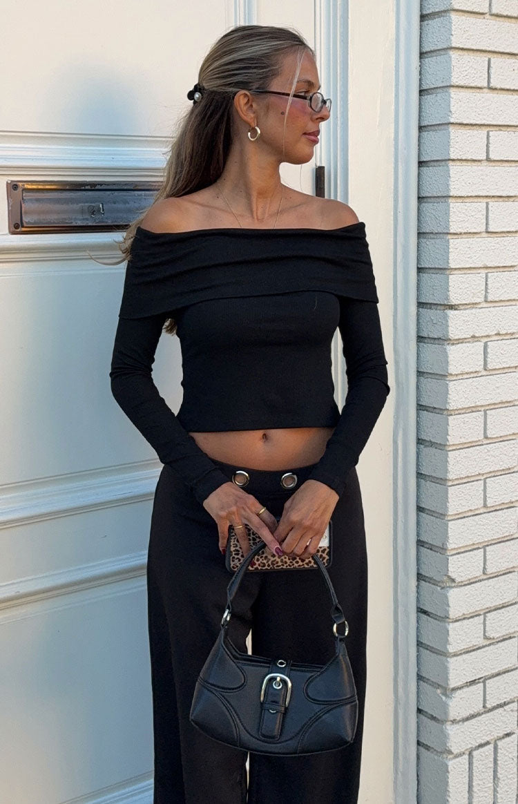 Marlin Black Off Shoulder Long Sleeve Top — 1